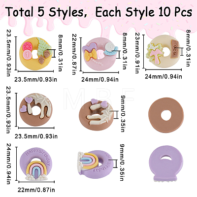 SUNNYCLUE 50Pcs 5 Styles Opaque Resin Imitation Food Cabochons RESI-SC0002-94-1
