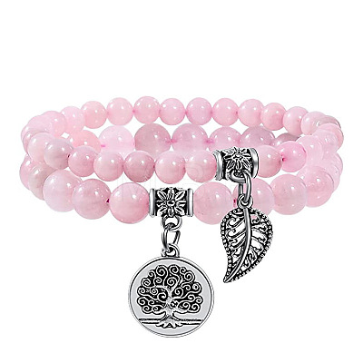 2Pcs Natural Rose Quartz Round Beads Stretch Bracelets FS-WG435B7-03-1