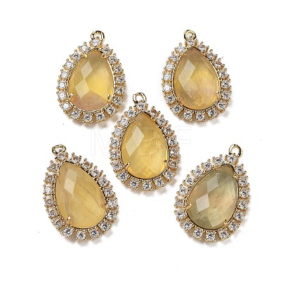 Natural Yellow Fluorite Faceted Teardrop Pendants G-I375-01G-11-1