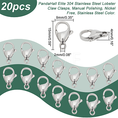   304 Stainless Steel Lobster Claw Clasps STAS-PH0002D-01P-NF-1