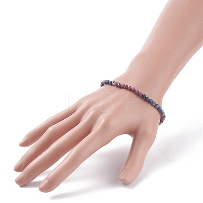Natural Red Corundum/Ruby & Sapphire Round Beaded Stretch Bracelet BJEW-JB07900-01-1