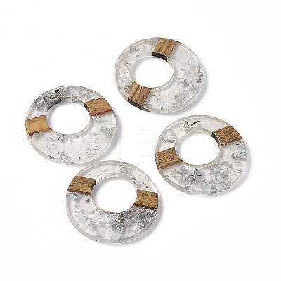 Transparent Resin & Walnut Wood Pendants RESI-M027-03G-1