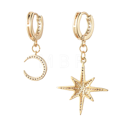 Star and Moon Asymmetrical Dangle Hoop Earrings EJEW-JE04031-02-1