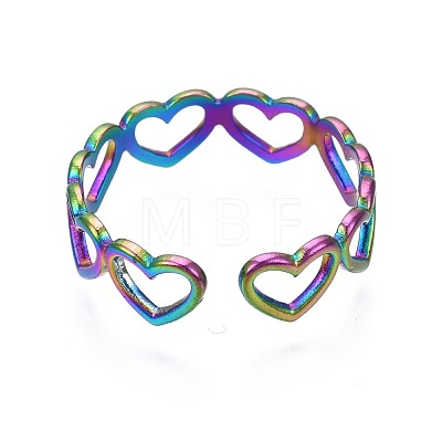 304 Stainless Steel Heart Wrapped Cuff Ring RJEW-N038-059-1