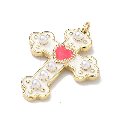 Brass Enamel with ABS Plastic Imitation Pearl Pendants KK-Z153-16G-01-1