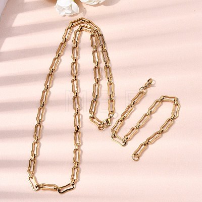 304 Stainless Steel Link Chain Bracelet & Necklace Jewelry Sets SJEW-L199-14G-1