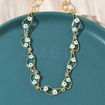 Brass Enamel Evil Eye Link Chain Necklaces NJEW-G183-01G-05-1
