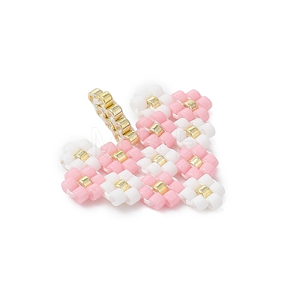 4Pcs MIYUKI Glass Seed Beaded Heart with Flower Pendants PALLOY-MZ01113-1