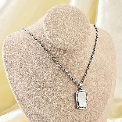 304 Stainless Steel Micro Pave Clear Cubic Zirconia Virgin Mary Pendant Box Chain Necklaces for Men NJEW-S387-01P-1