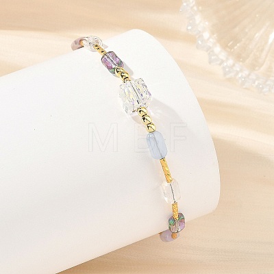 Gradient Color Electroplate Glass and Brass Tube Beaded Bracelets BJEW-JB14501-1