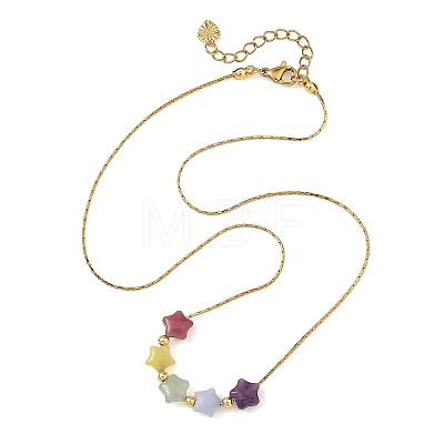 Natural & Synthetic Mixed Gemstone Beaded Pendant 304 Stainless Steel Boston Link Chain Necklaces NJEW-JN06419-01-1