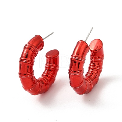 Bamboo Ring Acrylic Stud Earrings EJEW-P251-09-1