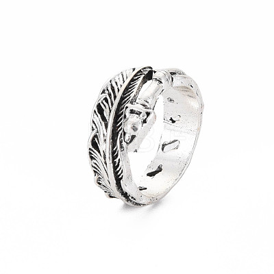 Feather Wrap Alloy Open Cuff Ring for Women RJEW-N029-101-1