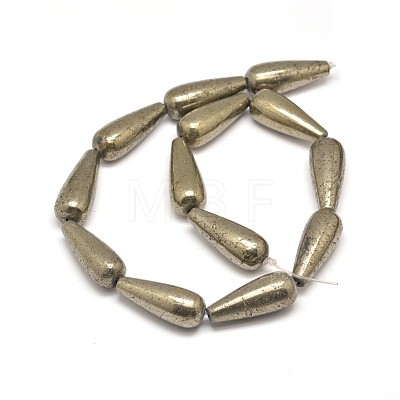 Teardrop Natural Pyrite Beads Strands G-I126-16-30x12mm-1