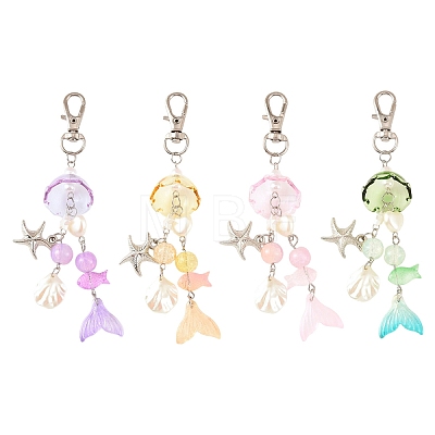 4Pcs 4 Colors Glass & ABS Plastic Pearl & CCB Plastic Pendant Decorations HJEW-YW00477-1