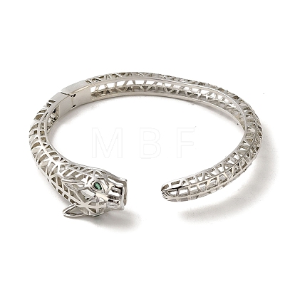 Brass Pave Clear & Green Cubic Zirconia Leopard Open Cuff Bangle for Women BJEW-K246-20D-P-1