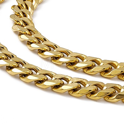 Vacuum Plating 201 Stainless Steel Cuban Link Chain Necklace with 304 Stainless Steel Clasps for Men Women NJEW-M194-01C-G-1