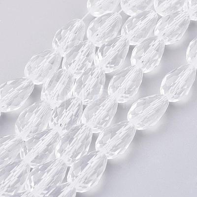 Clear Faceted Glass Teardrop Beads Strands X-GLAA-R024-15x10mm-12-1