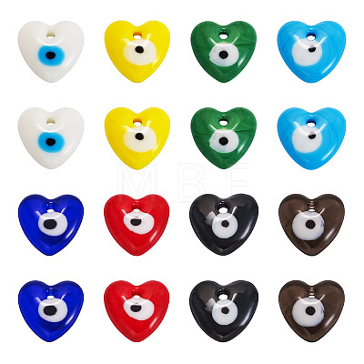 Cheriswelry 16Pcs 8 Colors Handmade Evil Eye Lampwork Pendants LAMP-CW0001-08-1