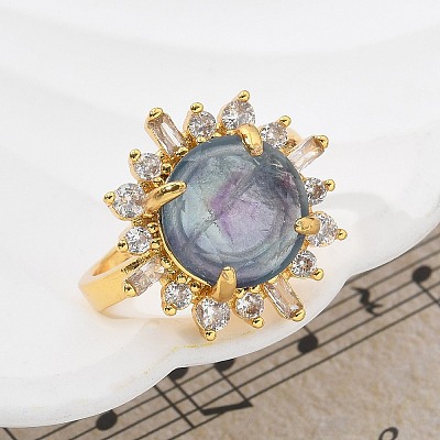 Sunflower Natural & Synthetic Gemstone Finger Rings RJEW-B113-03G-1