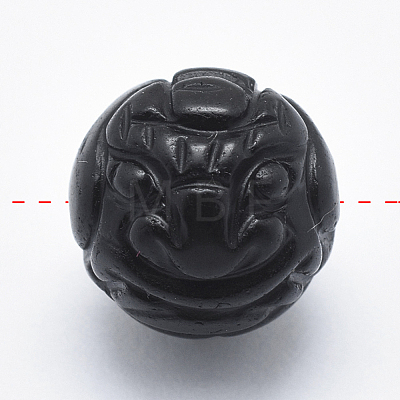 Carved Round Natural Obsidian Beads G-P360-01-14mm-1