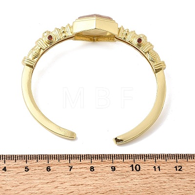 Hexagon Brass Pave Natural Cherry Blossom Agate & Cubic Zirconia Cuff Bangles for Women BJEW-Z172-01G-05-1
