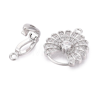 Brass Micro Pave Clear Cubic Zirconia Fold Over Clasps KK-Q074-18P-1