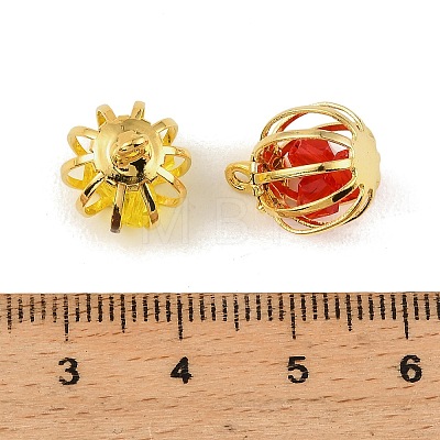 Iron Glass Bead Cage Pendants IFIN-N014-01G-1