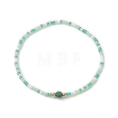 Natural & Synthetic Mixed Gemstone & Glass Seed Beaded Stretch Bracelet for Women BJEW-JB09932-1