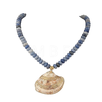 Ocean Electroplated Natural Scallop Shell Pendant Natural Mixed Stone Rondelle Braided Bead Necklaces NJEW-JN06445-1