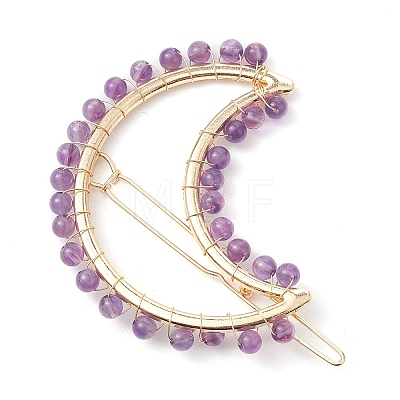 2Pcs Moon & Star Alloy with Natural Amethyst Hollow Hair Barrettes PHAR-JH00105-02-1