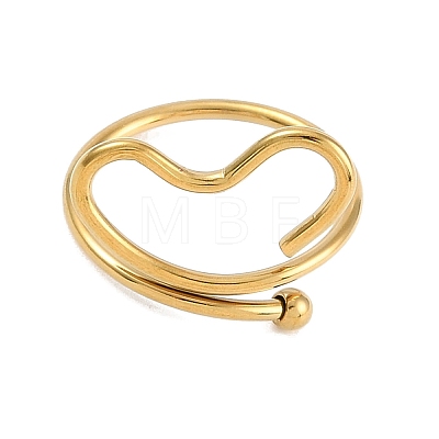 Ion Plating(IP) 304 Stainless Steel Heart Open Cuff Ring for Women RJEW-C097-05G-1