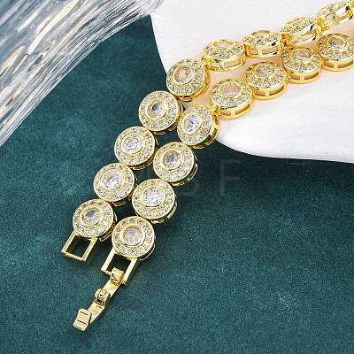 Brass Pave Clear Cubic Zirconia Flat Round Link Chain Necklaces for Women NJEW-A044-01G-1