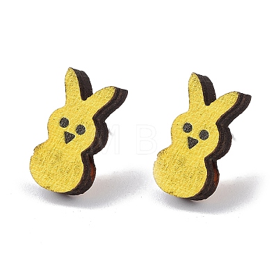 Natual Wood Easter Stud Earrings EJEW-C013-02D-1