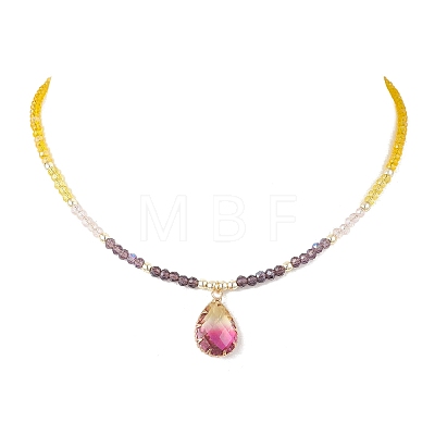 2Pcs 2 Styles Violet K9 Glass Teardrop Heart Pendant Colorful Electroplated Glass Faceted Rondelle Beaded Necklaces NJEW-JN05753-1