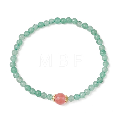 Natural Green Aventurine & Cherry Quartz Glass Round Beaded Stretch Bracelets for Women BJEW-JB11927-02-1