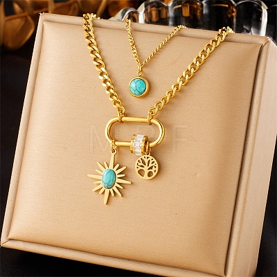 Retro Stainless Steel Double Layer Necklaces PW-WG35A2F-01-1