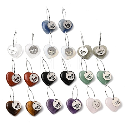 Natural & Synthetic Gemstone & 304 Stainless Steel Hoop Earrings for Women EJEW-G475-02P-1