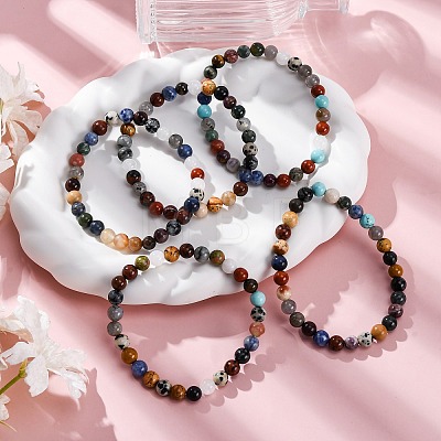 Natural & Synthetic Mixed Gemstone Beaded Stretch Bracelets for Women Men BJEW-F490-01A-1