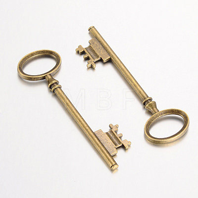 Tibetan Style Alloy Skeleton Key Large Pendants TIBEP-S105-AB-NR-1