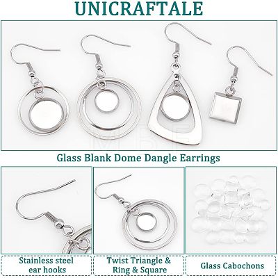 Unicraftale 12 Pairs 4 Style Glass Blank Dome Dangle Earrings EJEW-UN0002-21-1