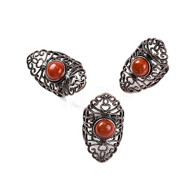 Natural Red Jasper Retro Finger Rings RJEW-B067-02R-27-1