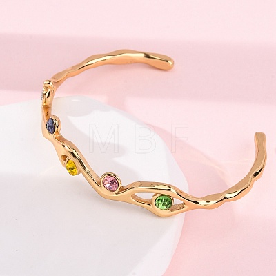 304 Stainless Steel Rhinestone Cuff Bangles for Women BJEW-L610-23G-1