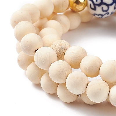 Natural Wood  & Porcelain & Synthetic Hematite Round Beaded Necklace for Women NJEW-JN03874-1