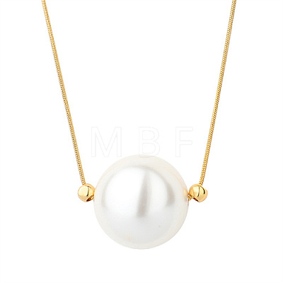 Imitation Pearl Round Ball Pendant Necklace with Stainless Steel Snake Chains GO5113-4-1