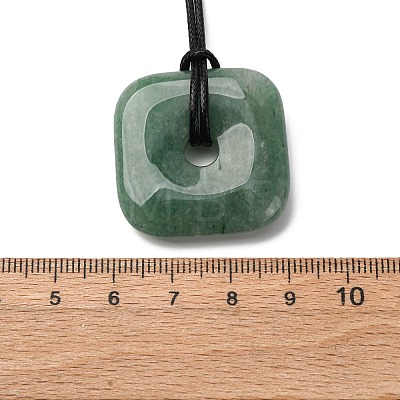 Natural Green Aventurine Square Pendants Black PU Leather Cord Necklaces NJEW-K285-01B-1