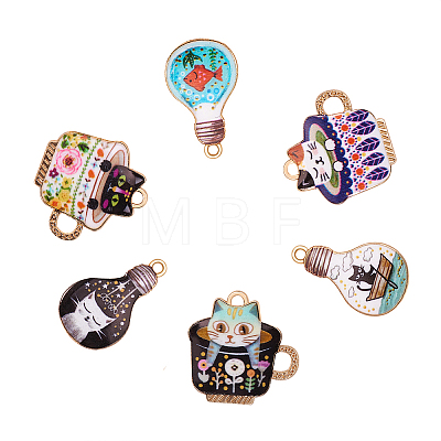 Japanese Style Print Alloy Enamel Pendants ENAM-CJ0001-27-RS-1