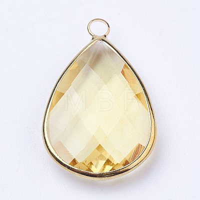 Golden Tone Brass Glass Teardrop Pendants X-GLAA-M006-A-18G-1