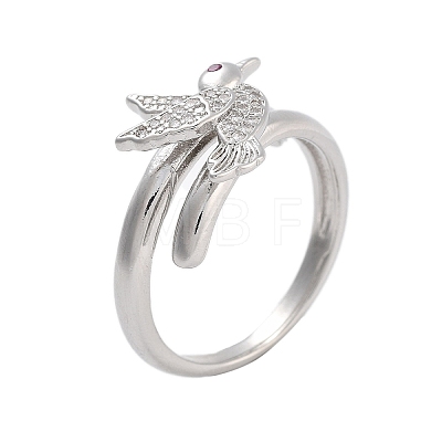 Brass Micro Pave Cubic Zirconia Bird Open Cuff Rings Set for Women RJEW-U002-11P-1