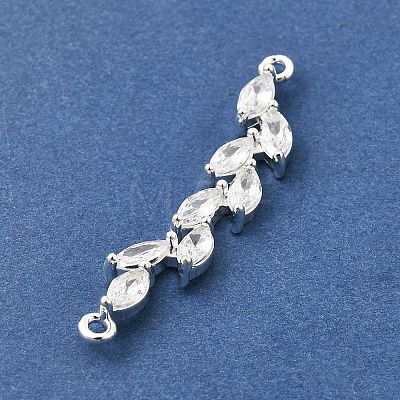 Brass Pave Clear Cubic Zirconia Leaf Links Connector Charms X-KK-Z156-15S-1